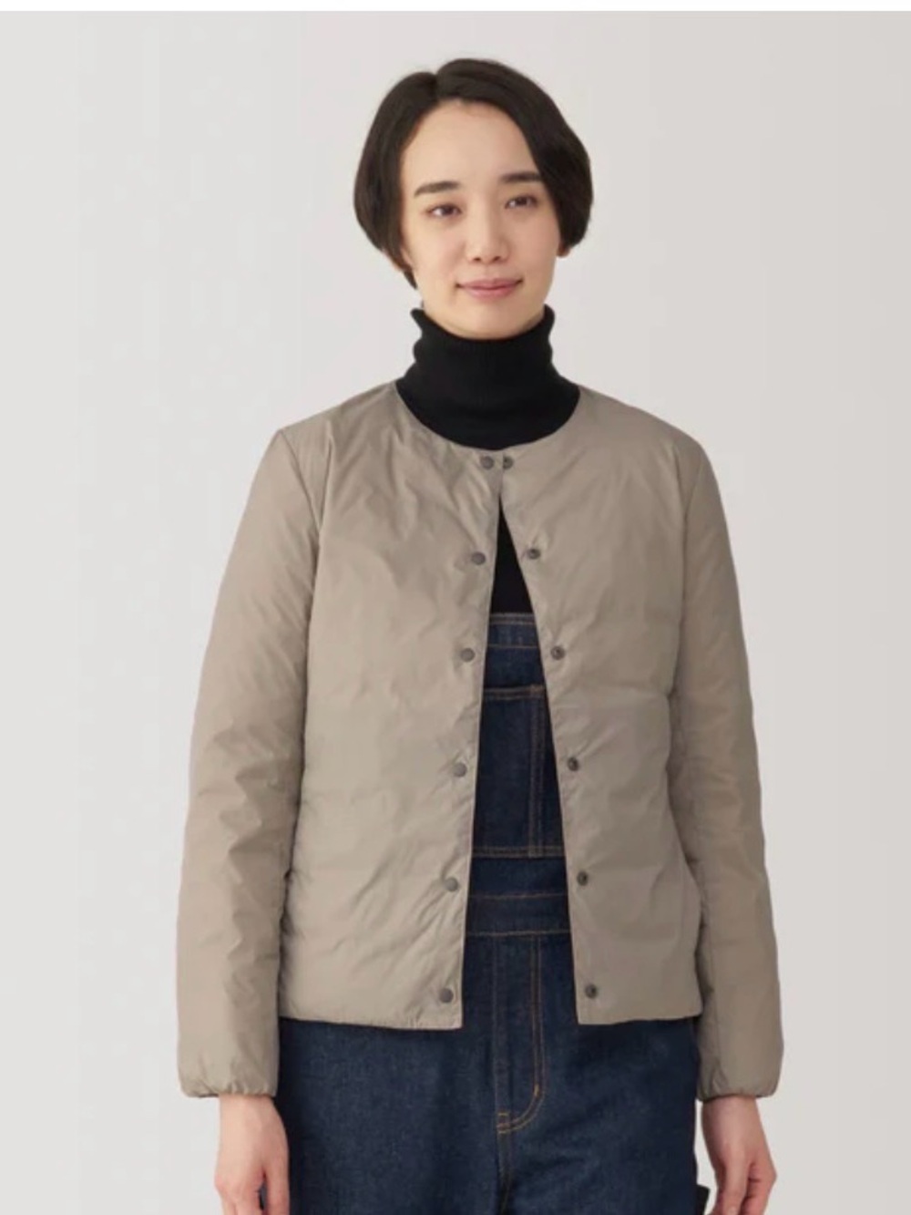 Muji Lightweight Quilted Crewneck Jacket in Taupe